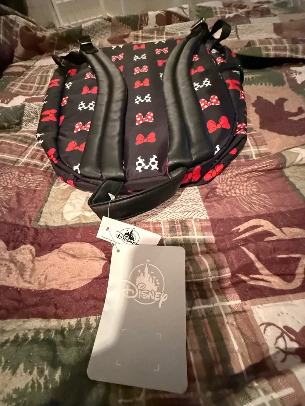 Black Minnie Mouse Disney Bow Print Backpack Perfect for School Or Everyday